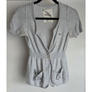 Hollister Y2K Gray Short Sleeve M Ribbed Cardigan Babydoll Twee Hong‎ Kong